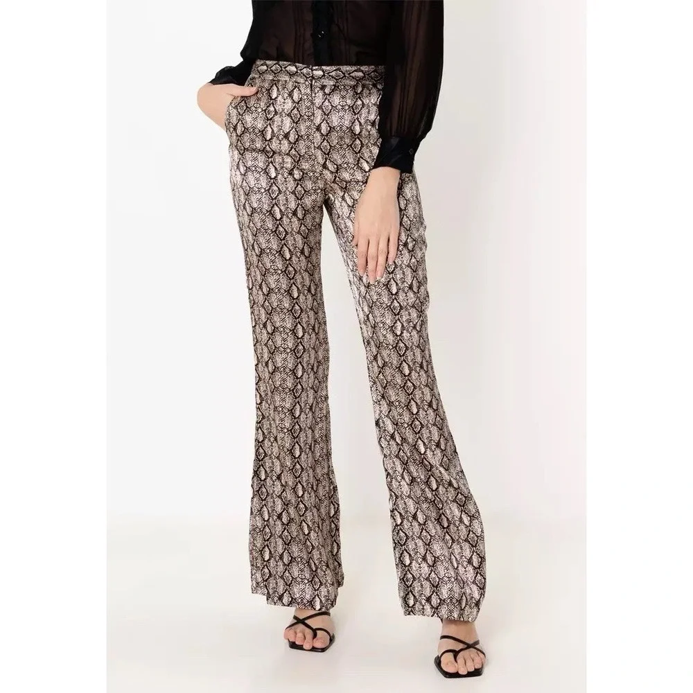 ZARA New Trousers Pants MEDIUM Snake Print Flared Boot HighRise Flowing 7484/231